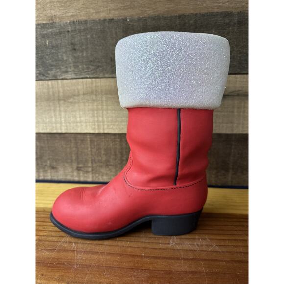 Ceramic Handpainted Santa Boot Glitter Top Planter 9” Tall - Picture 2 of 6
